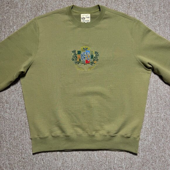Aime Leon Dore x Drake's ALD Crest Logo Crewneck Sweatshirt Olive Green Mens XL - Picture 3 of 9